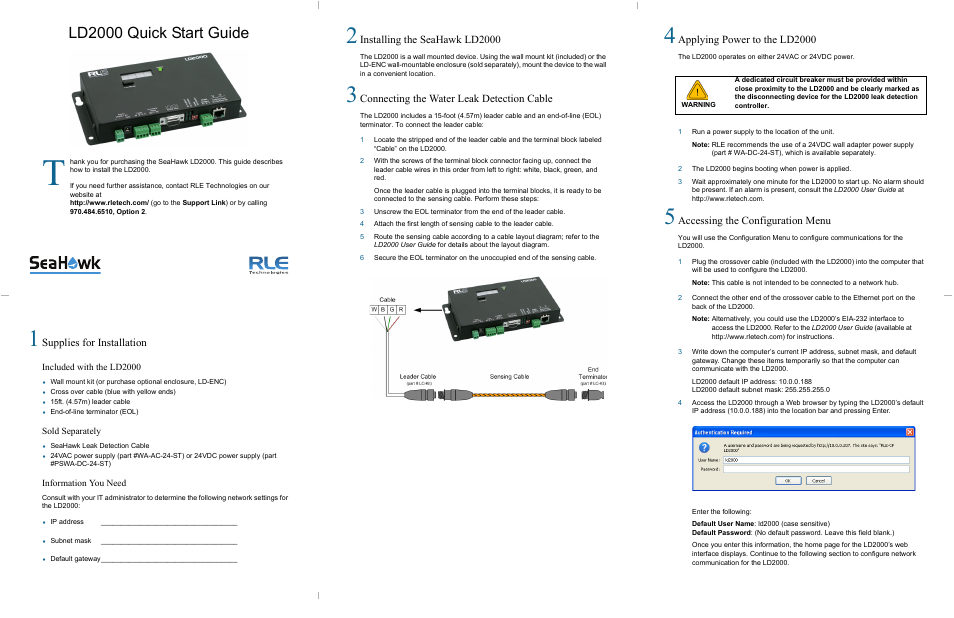 RLE LD2000 Quick Start User Manual | 2 pages