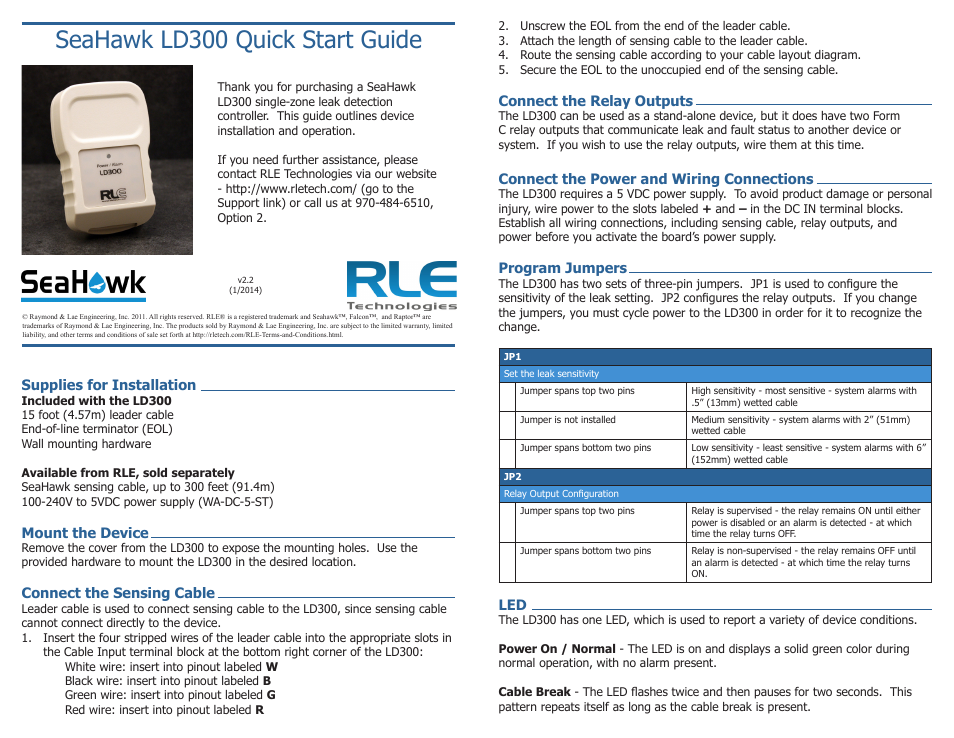 RLE LD300 User Manual | 2 pages