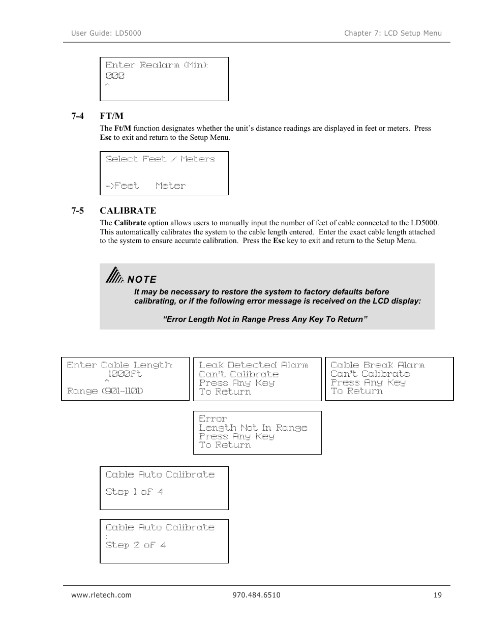 Ft/m function, Calibrate | RLE LD5000 User Manual | Page 27 / 92