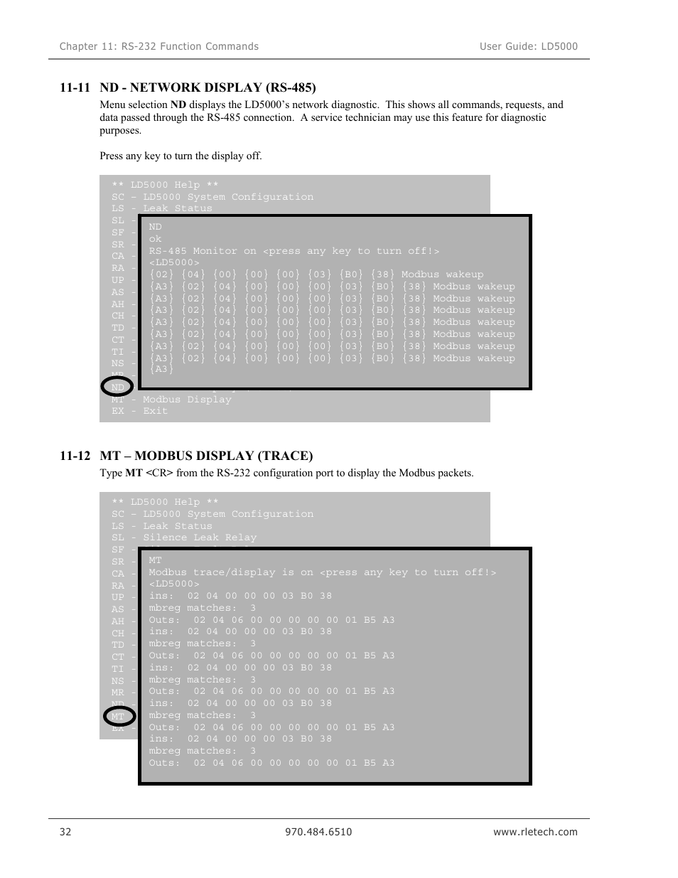 Nd - network display (rs-485), Mt – modbus display (trace) | RLE LD5000 User Manual | Page 40 / 92