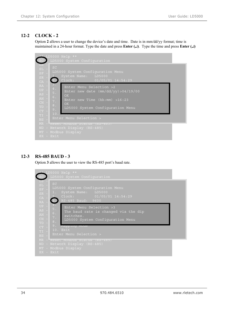 Clock - 2, Rs-485 baud - 3 | RLE LD5000 User Manual | Page 42 / 92