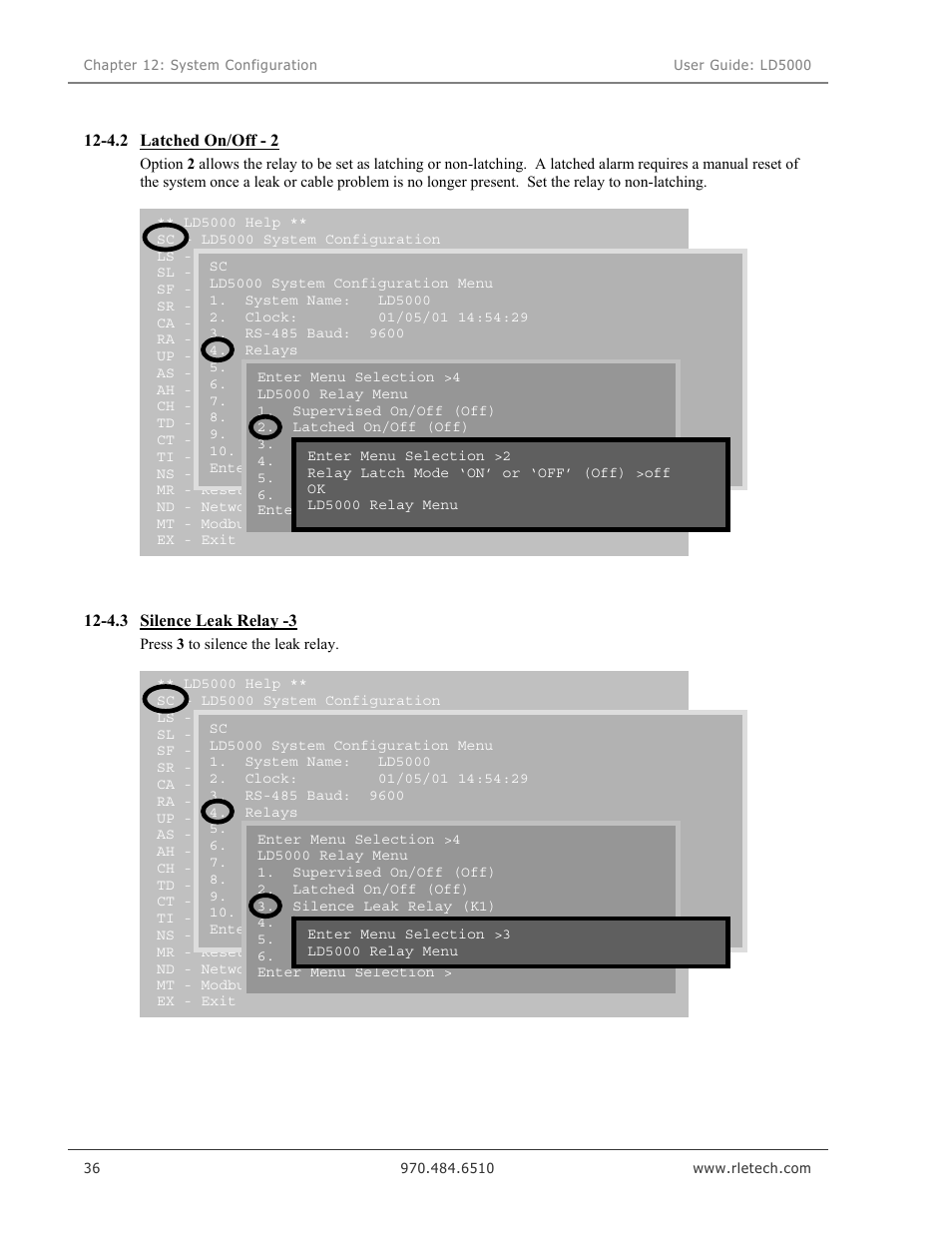 Latched on/off - 2, Silence leak relay -3 | RLE LD5000 User Manual | Page 44 / 92