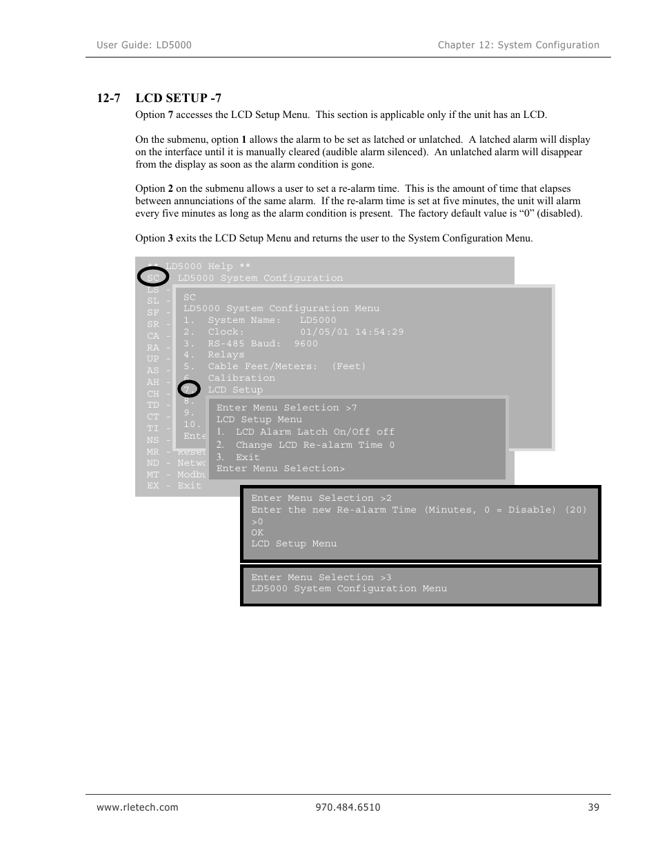 Lcd setup -7, 7 lcd setup -7 | RLE LD5000 User Manual | Page 47 / 92