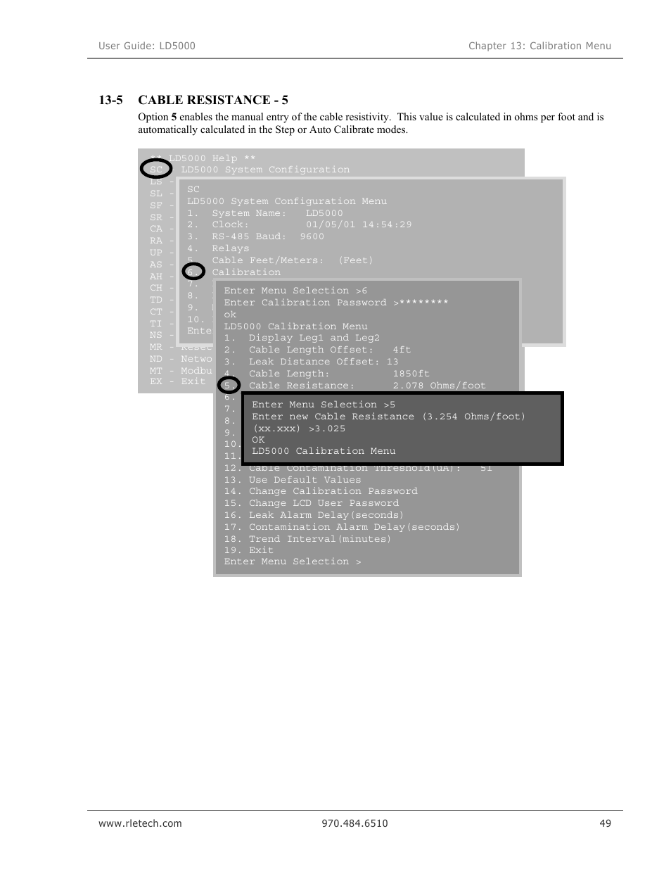 Cable resistance - 5, 5 cable resistance - 5 | RLE LD5000 User Manual | Page 57 / 92