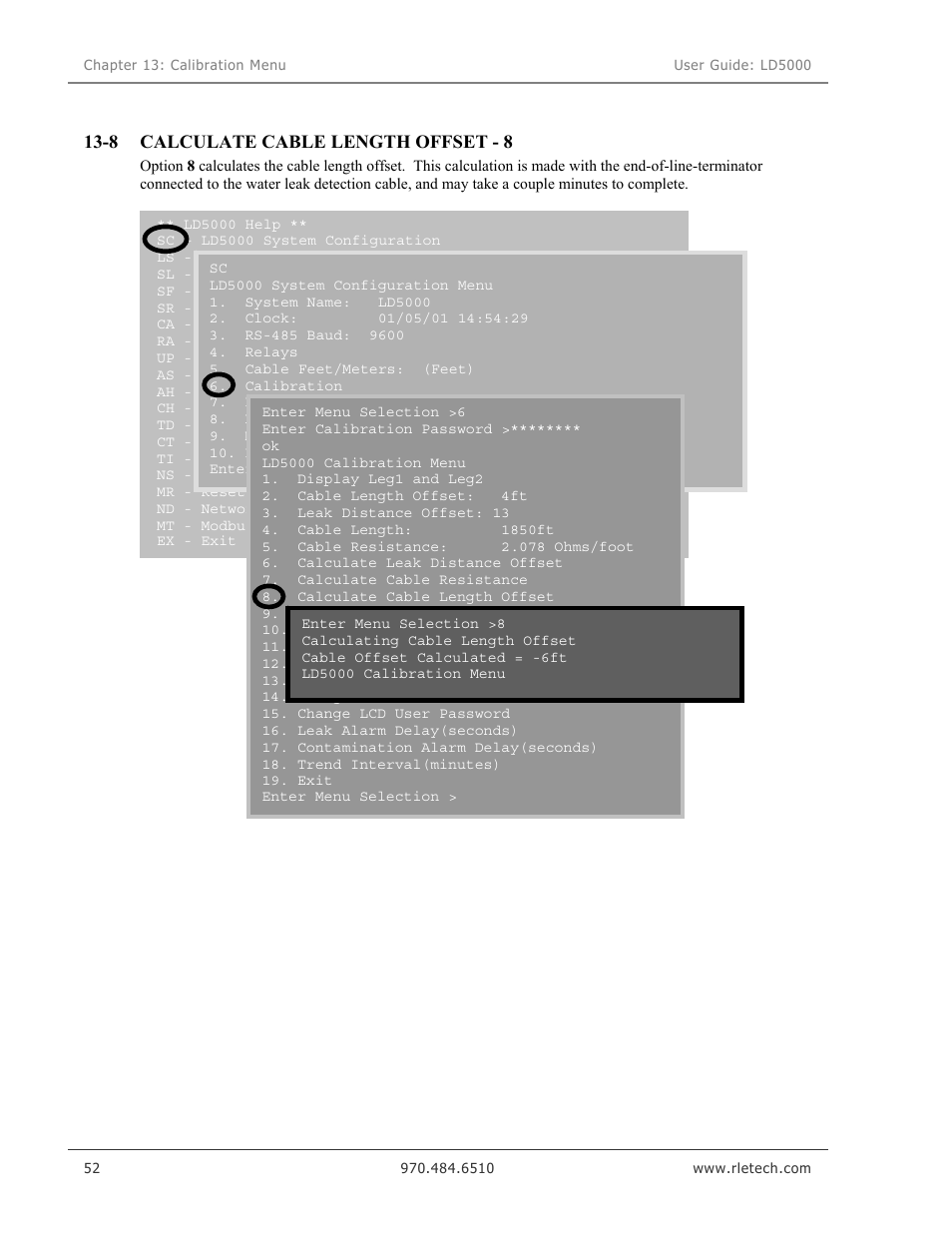Calculate cable length offset - 8, 8 calculate cable length offset - 8 | RLE LD5000 User Manual | Page 60 / 92
