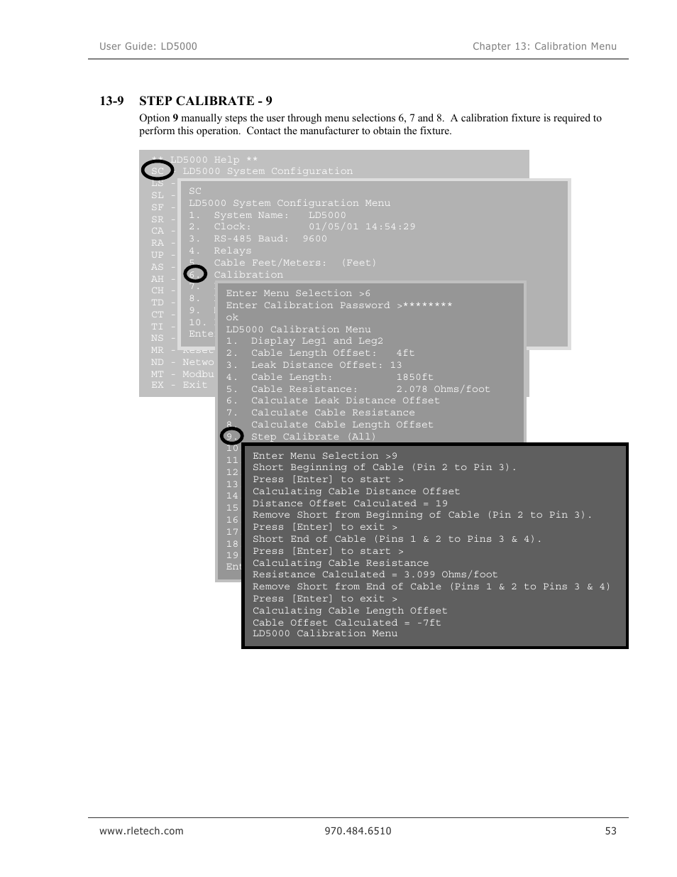 Step calibrate - 9, 9 step calibrate - 9 | RLE LD5000 User Manual | Page 61 / 92