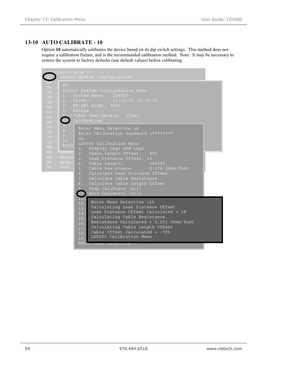 Auto calibrate - 10, 10 auto calibrate - 10 | RLE LD5000 User Manual | Page 62 / 92