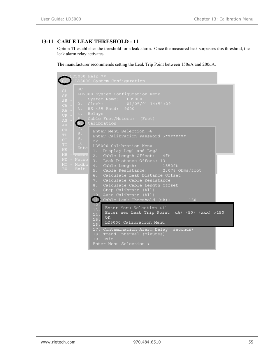 Cable leak threshold - 11, 11 cable leak threshold - 11 | RLE LD5000 User Manual | Page 63 / 92