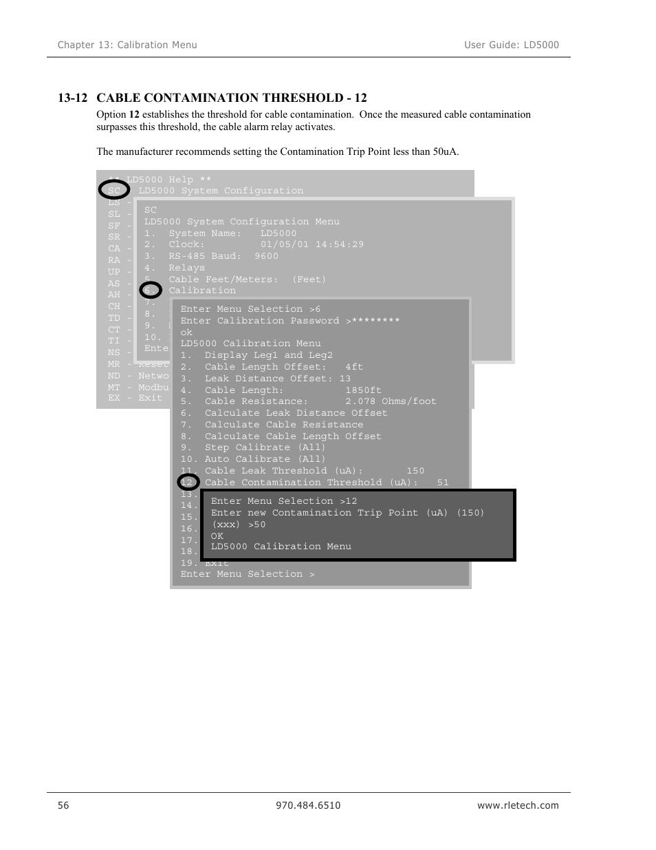 Cable contamination threshold - 12, 12 cable contamination threshold - 12 | RLE LD5000 User Manual | Page 64 / 92