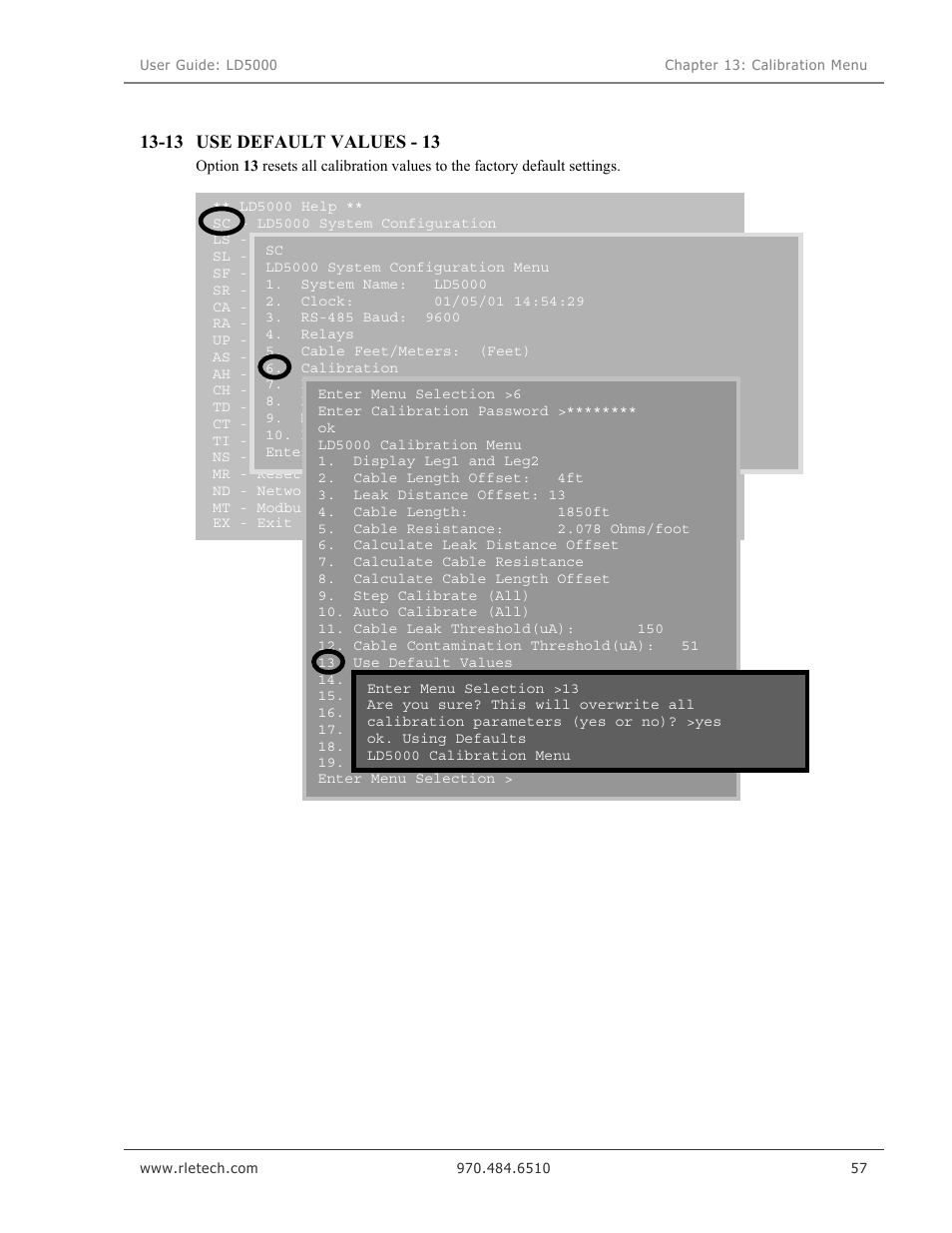 Use default values - 13, 13 use default values - 13 | RLE LD5000 User Manual | Page 65 / 92