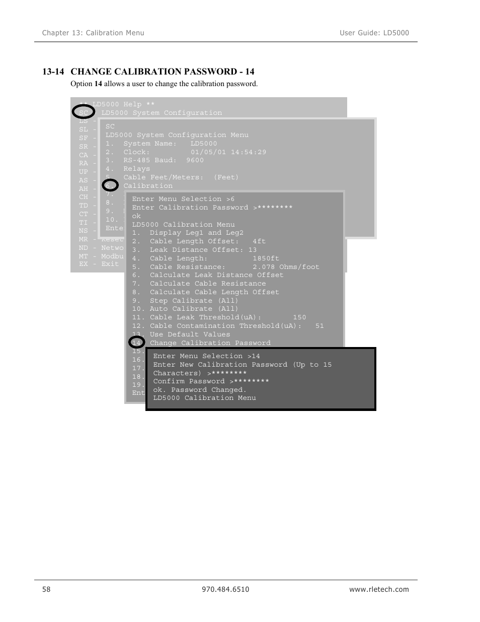 Change calibration password - 14, 14 change calibration password - 14 | RLE LD5000 User Manual | Page 66 / 92