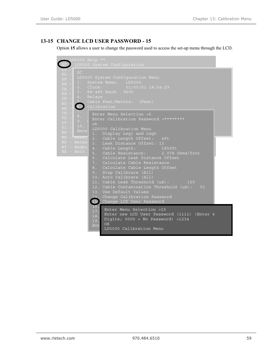 Change lcd user password - 15, 15 change lcd user password - 15 | RLE LD5000 User Manual | Page 67 / 92