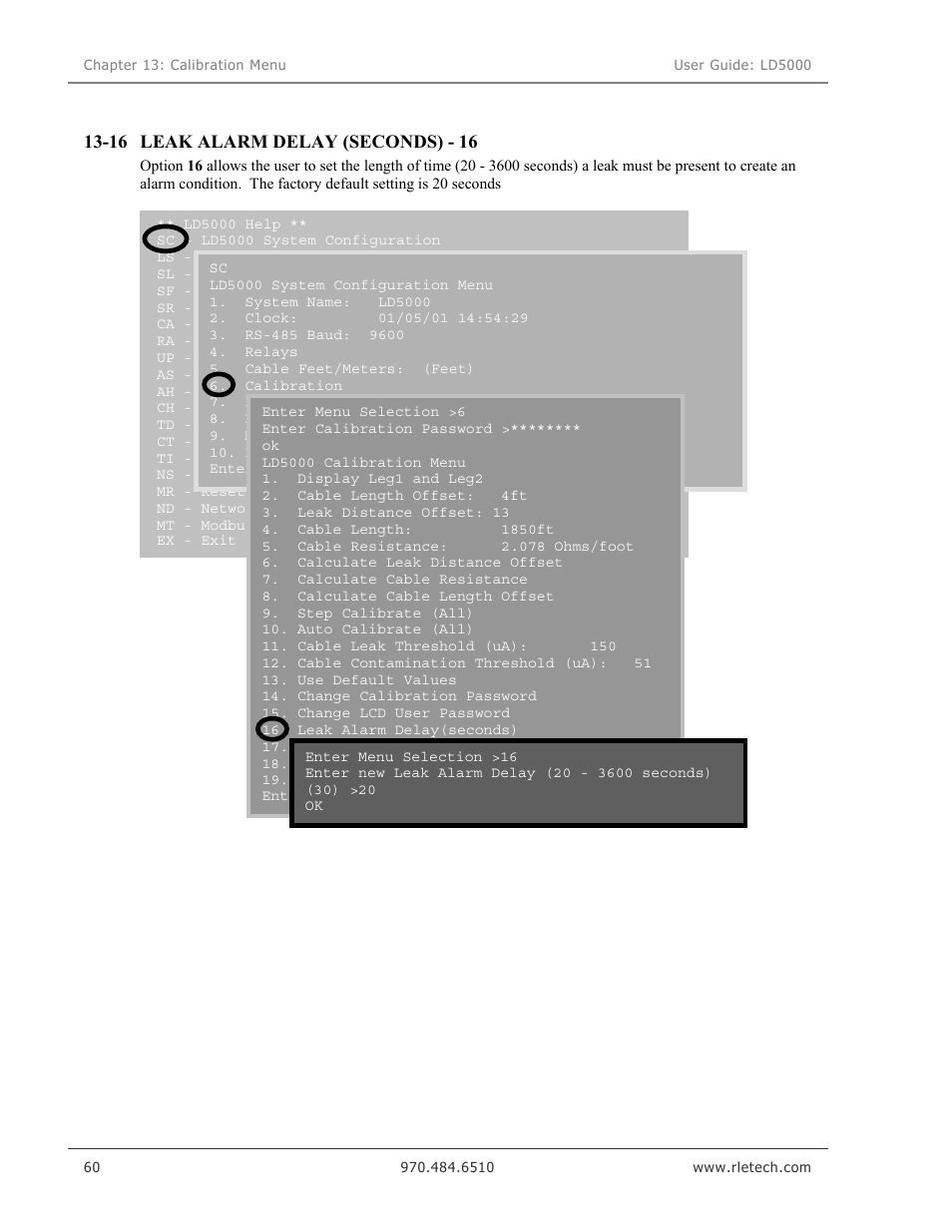 Leak alarm delay (seconds) - 16, 16 leak alarm delay (seconds) - 16 | RLE LD5000 User Manual | Page 68 / 92