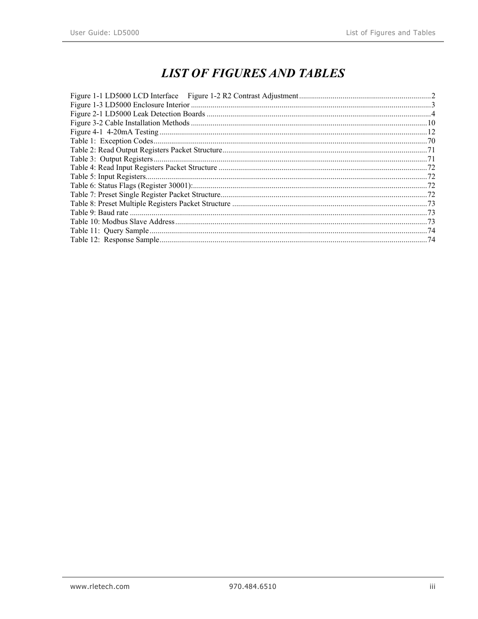 List of figures and tables | RLE LD5000 User Manual | Page 7 / 92