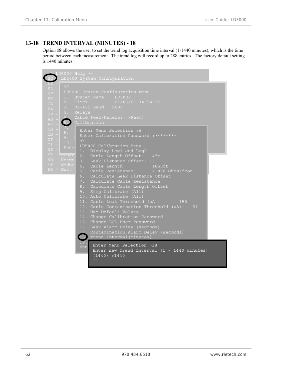 Trend interval (minutes) - 18, 18 trend interval (minutes) - 18 | RLE LD5000 User Manual | Page 70 / 92