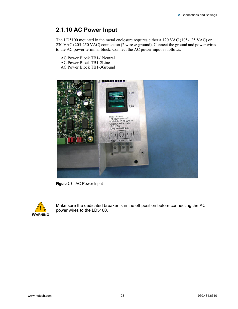 10 ac power input, Ac power input, Figure 2.3 | RLE LD5100 User Manual | Page 23 / 72