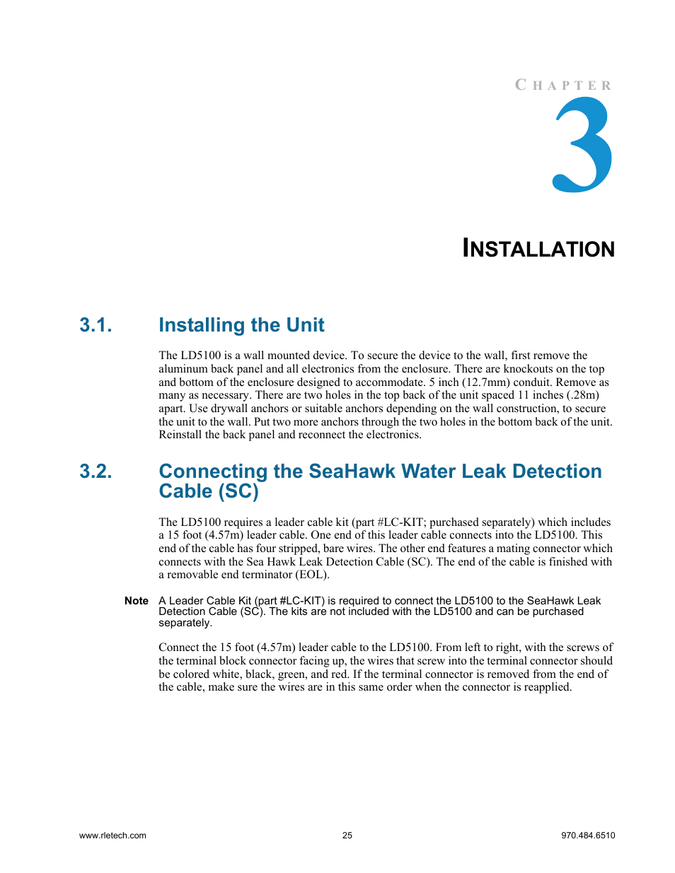 Installation, Installing the unit, Nstallation | RLE LD5100 User Manual | Page 25 / 72