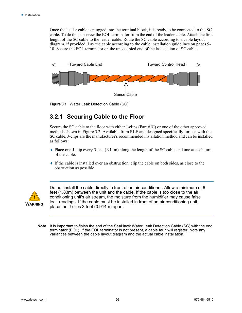 1 securing cable to the floor, Securing cable to the floor, Figure 3.1 | Water leak detection cable (sc) | RLE LD5100 User Manual | Page 26 / 72