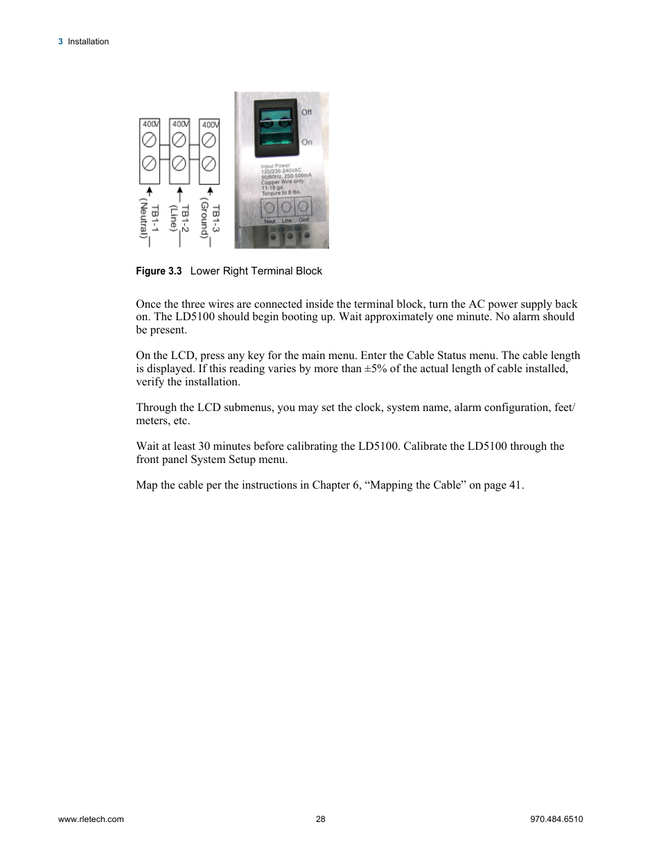 Figure 3.3, Lower right terminal block | RLE LD5100 User Manual | Page 28 / 72