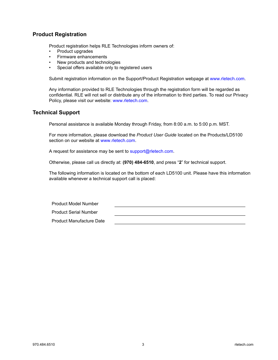 RLE LD5100 User Manual | Page 3 / 72