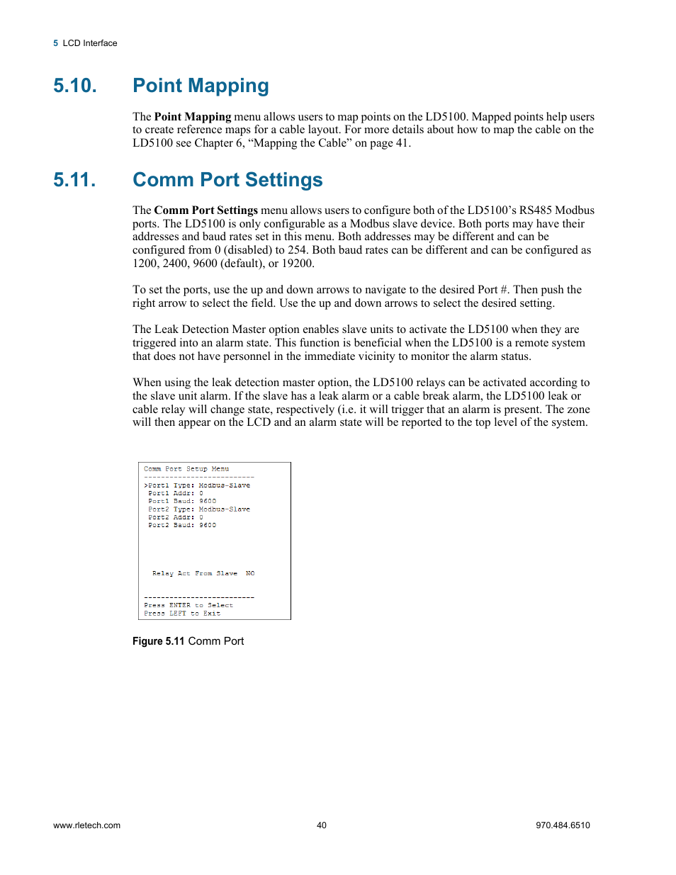 Point mapping, Comm port settings, Point mapping comm port settings | Figure 5.11 comm port | RLE LD5100 User Manual | Page 40 / 72