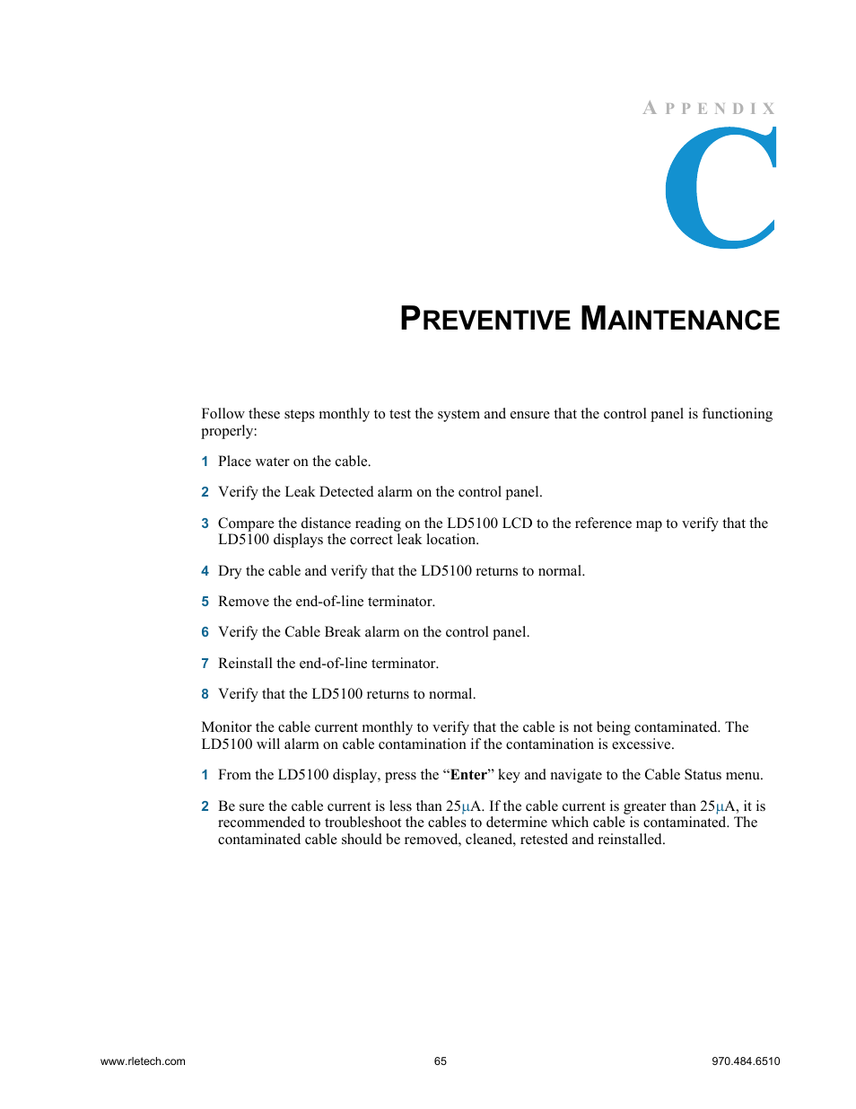 Preventive maintenance, Reventive, Aintenance | RLE LD5100 User Manual | Page 65 / 72