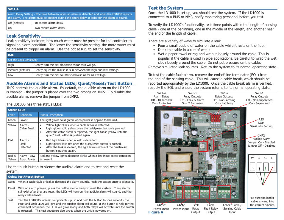 Leak sensitivity, Test the system | RLE LD1000 User Manual | Page 2 / 2