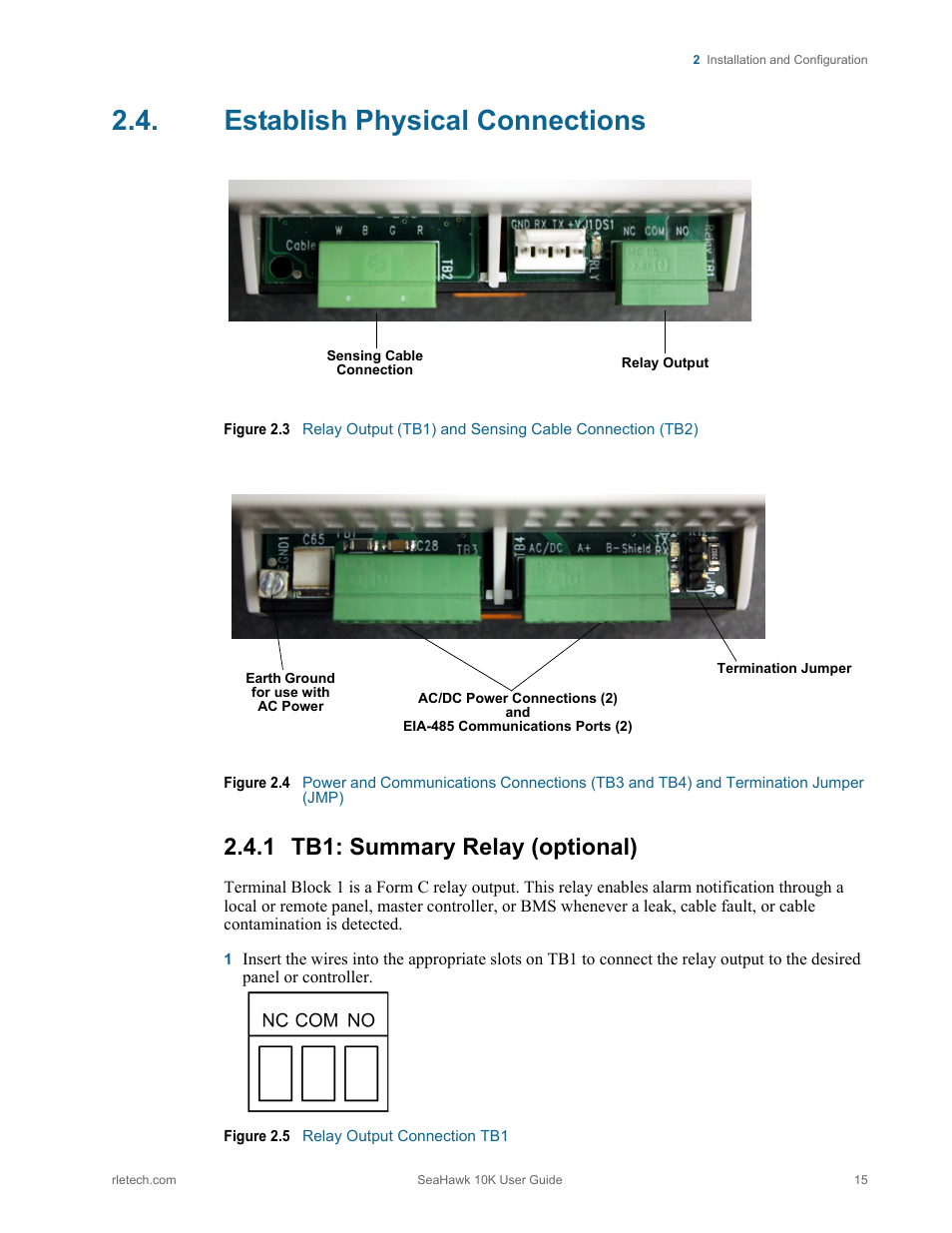 Establish physical connections, 1 tb1: summary relay (optional), Tb1: summary relay (optional) | RLE 10K V.2.5.a User Manual | Page 15 / 44