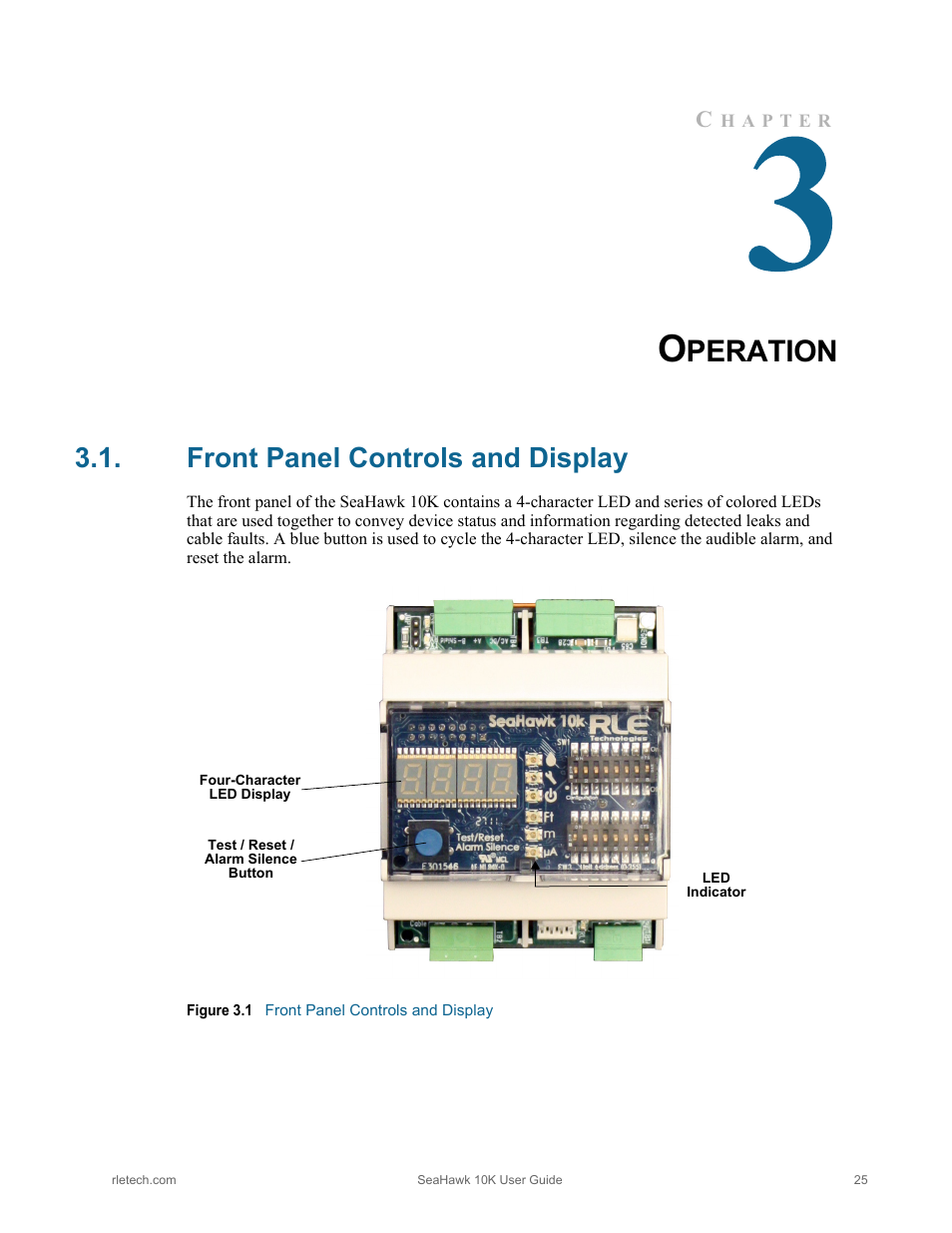 Operation, Front panel controls and display, Figure 3.1 front panel controls and display | Peration | RLE 10K V.2.5.a User Manual | Page 25 / 44