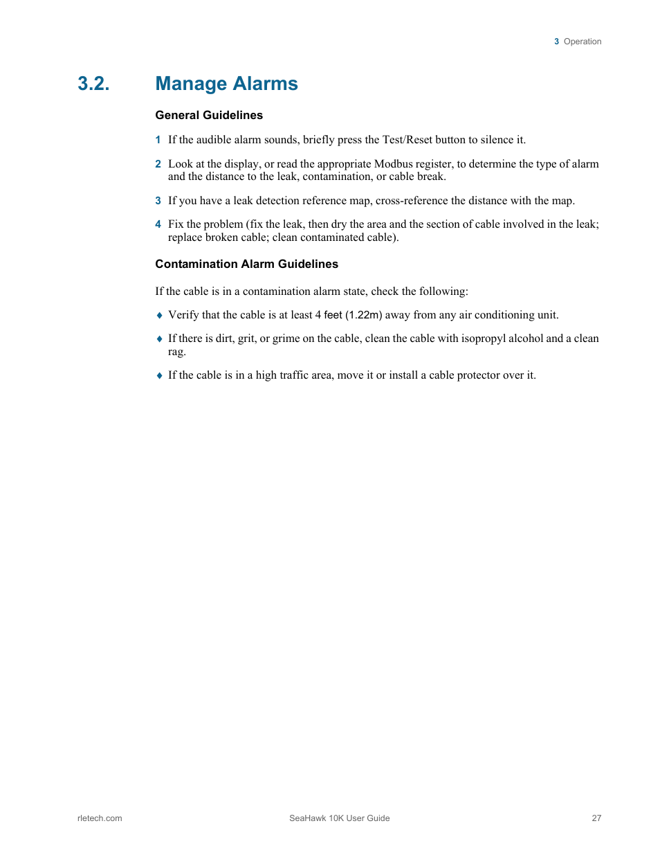 Manage alarms | RLE 10K V.2.5.a User Manual | Page 27 / 44