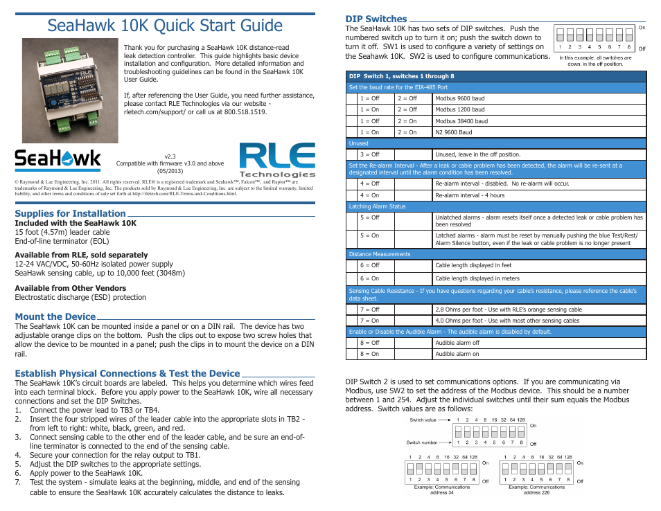 RLE 10K Quick Start User Manual | 2 pages