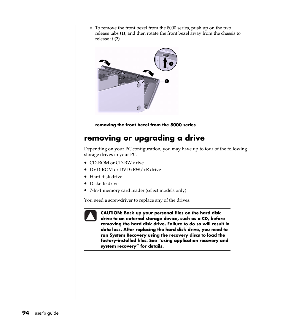 Removing or upgrading a drive | Compaq S0000 Series User Manual | Page 101 / 123