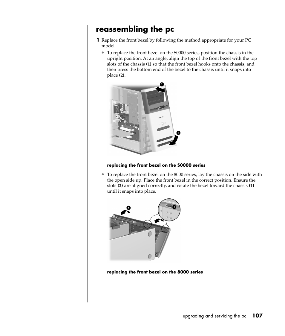 Reassembling the pc | Compaq S0000 Series User Manual | Page 114 / 123