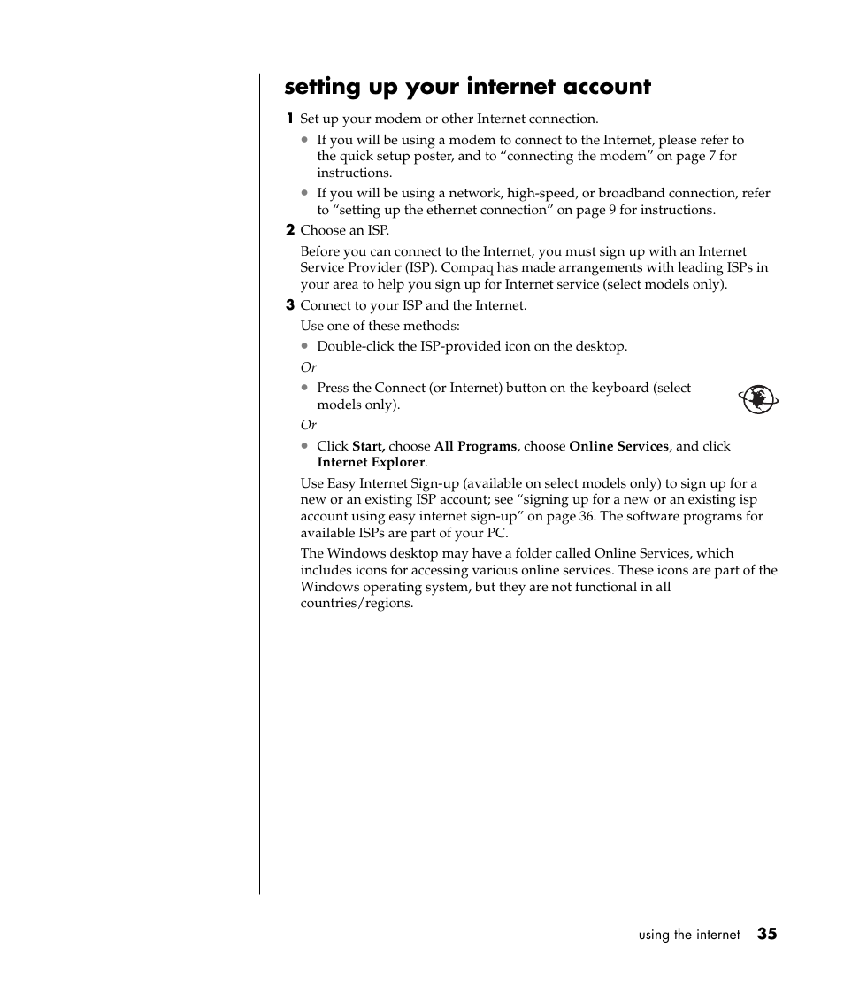 Setting up your internet account | Compaq S0000 Series User Manual | Page 42 / 123