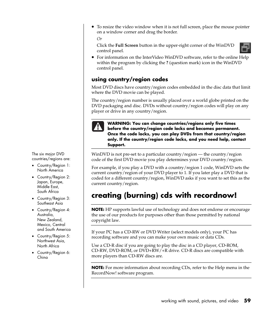 Creating (burning) cds with recordnow | Compaq S0000 Series User Manual | Page 66 / 123
