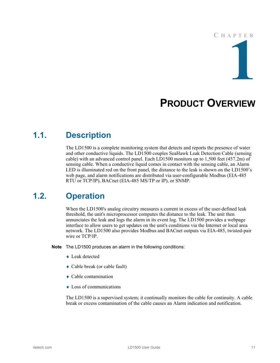 Product overview, Description, Operation | Description operation, Roduct, Verview | RLE LD1500 V.3.1 User Manual | Page 11 / 52