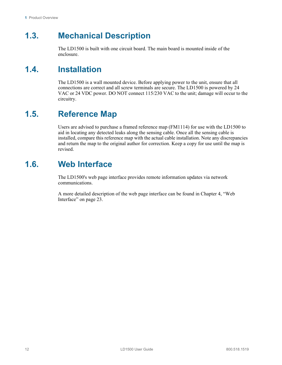 Mechanical description, Installation, Reference map | Web interface | RLE LD1500 V.3.1 User Manual | Page 12 / 52