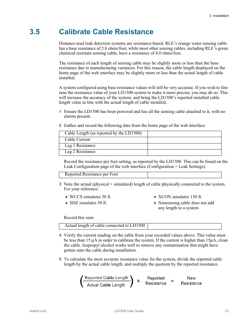 5 calibrate cable resistance, Calibrate cable resistance | RLE LD1500 V.3.1 User Manual | Page 21 / 52