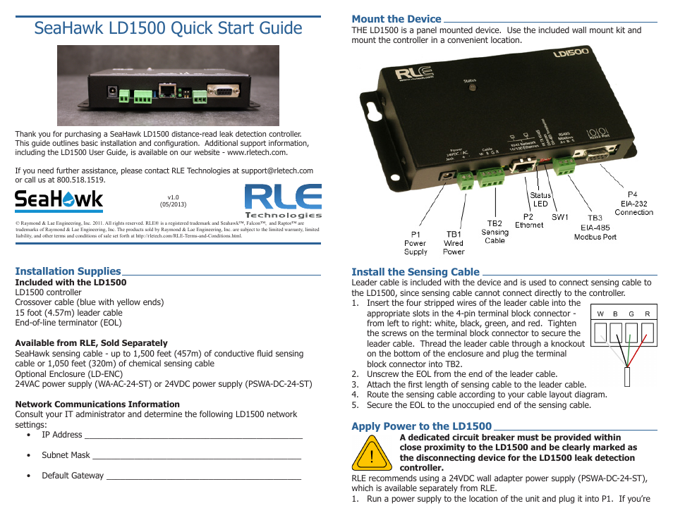 RLE LD1500 Quick Start User Manual | 2 pages