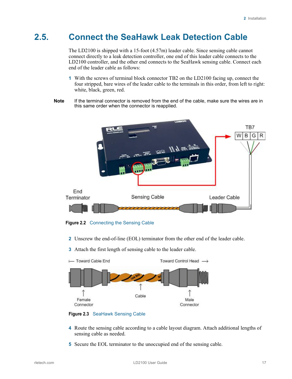 Connect the seahawk leak detection cable | RLE LD2100 V.2.6 User Manual | Page 17 / 92