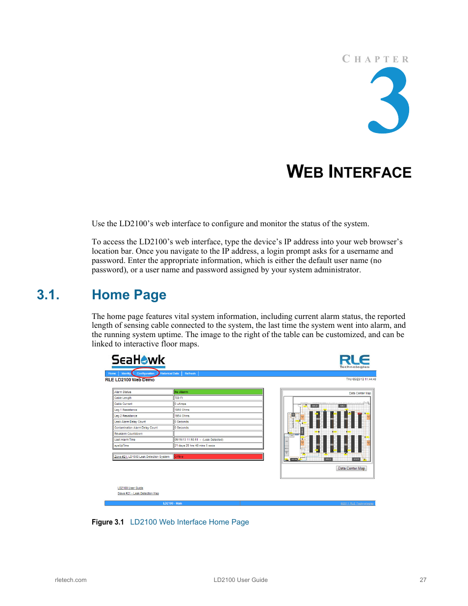 Web interface, Chapter 3, Nterface | Home page | RLE LD2100 V.2.6 User Manual | Page 27 / 92