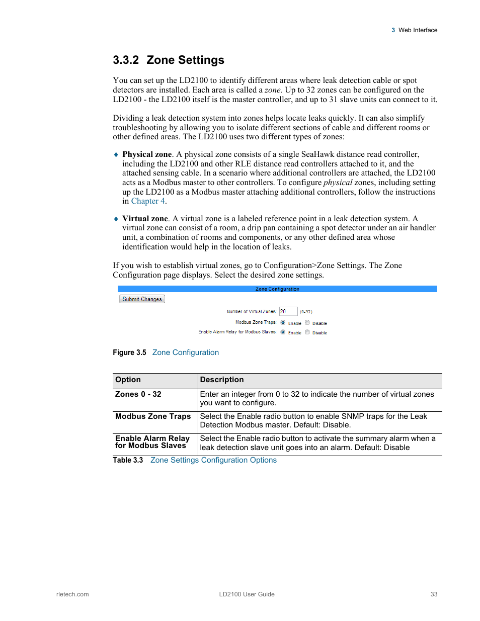 Zone settings, Figure 3.5 zone configuration, Table 3.3 | Zone settings configuration options, 2 zone settings | RLE LD2100 V.2.6 User Manual | Page 33 / 92