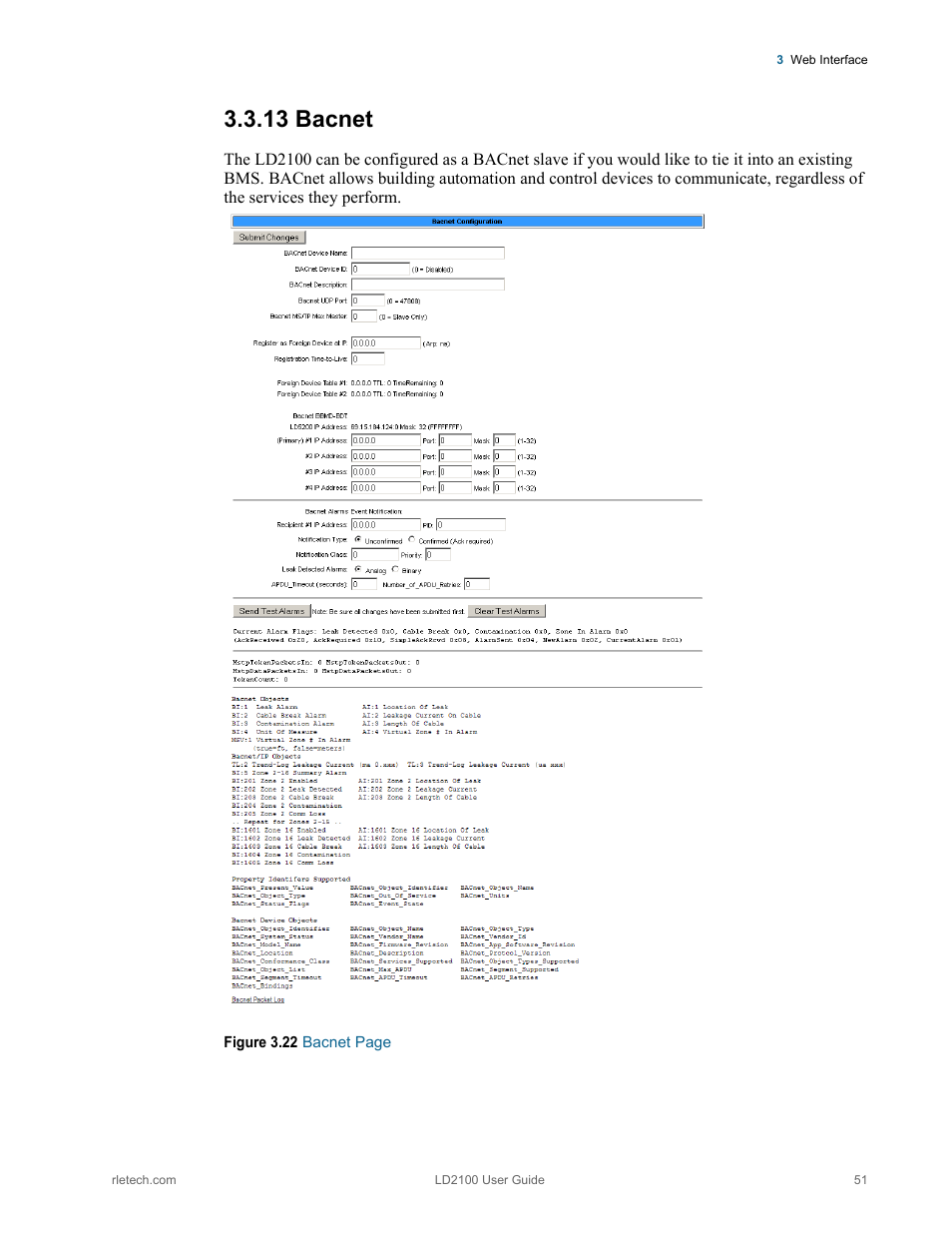 Bacnet, 13 bacnet | RLE LD2100 V.2.6 User Manual | Page 51 / 92