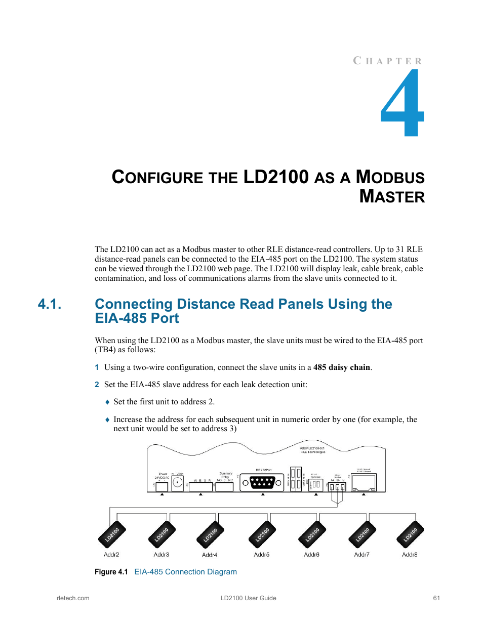 Configure the ld2100 as a modbus master, Figure 4.1 eia-485 connection diagram, Ld2100 | Onfigure, Odbus, Aster | RLE LD2100 V.2.6 User Manual | Page 61 / 92