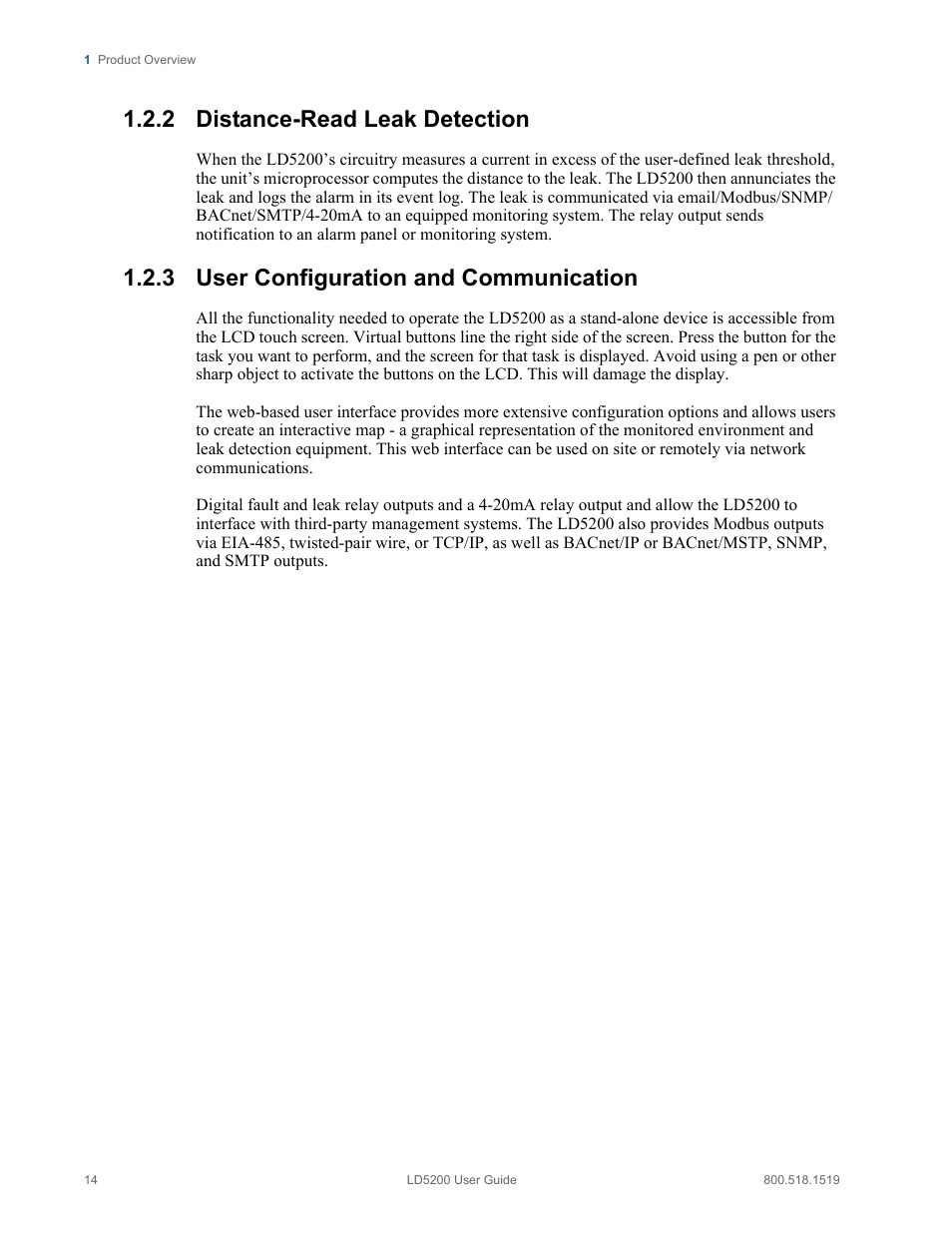 2 distance-read leak detection, 3 user configuration and communication | RLE LD5200 V.2.3 User Manual | Page 14 / 118