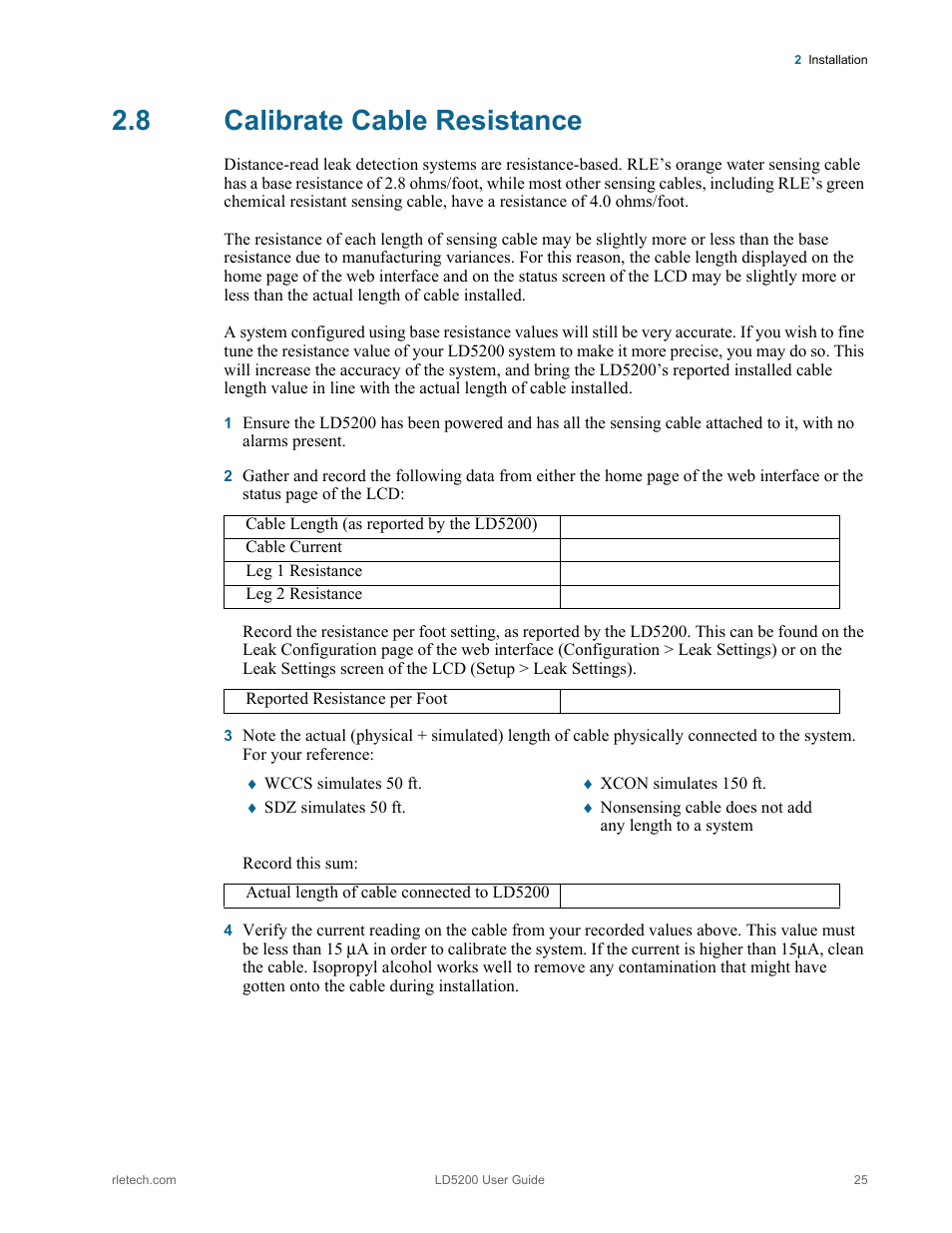 8 calibrate cable resistance, Calibrate cable resistance | RLE LD5200 V.2.3 User Manual | Page 25 / 118