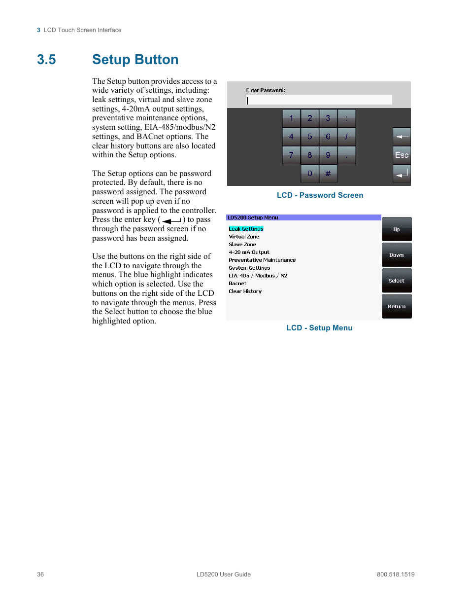 5 setup button, Setup button | RLE LD5200 V.2.3 User Manual | Page 36 / 118