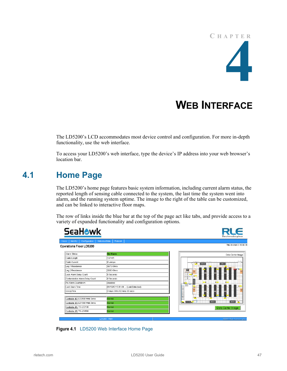 Web interface, Figure 4.1, Nterface | 1 home page | RLE LD5200 V.2.3 User Manual | Page 47 / 118