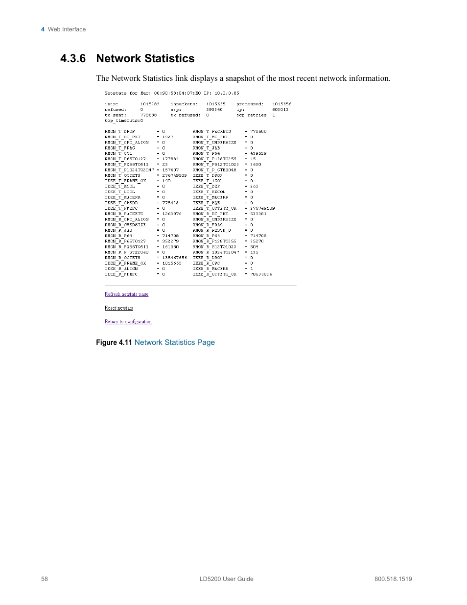 6 network statistics, Network statistics | RLE LD5200 V.2.3 User Manual | Page 58 / 118