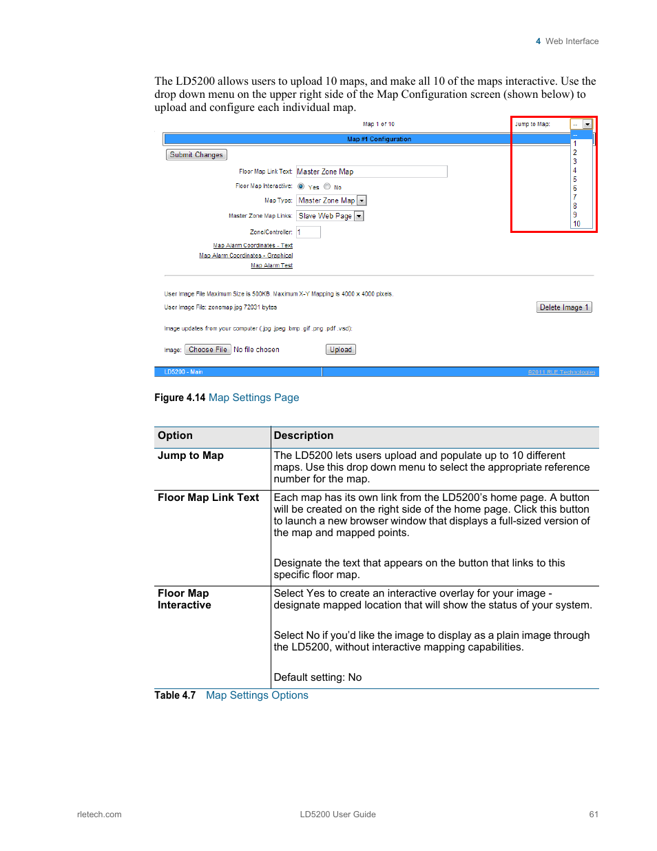 Table 4.7, Map settings options | RLE LD5200 V.2.3 User Manual | Page 61 / 118